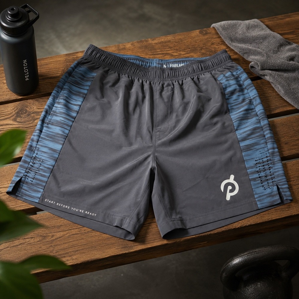 Fourlaps x Peloton RE UP Running Shorts Men's L Gray Blue Lined 7" Zip Pocket de